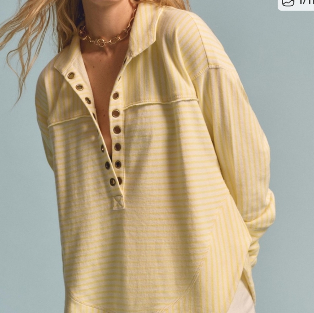 Pilcro|Anthropologie Spliced Henley Top Ivory / Oxalis Tint - Size XXS